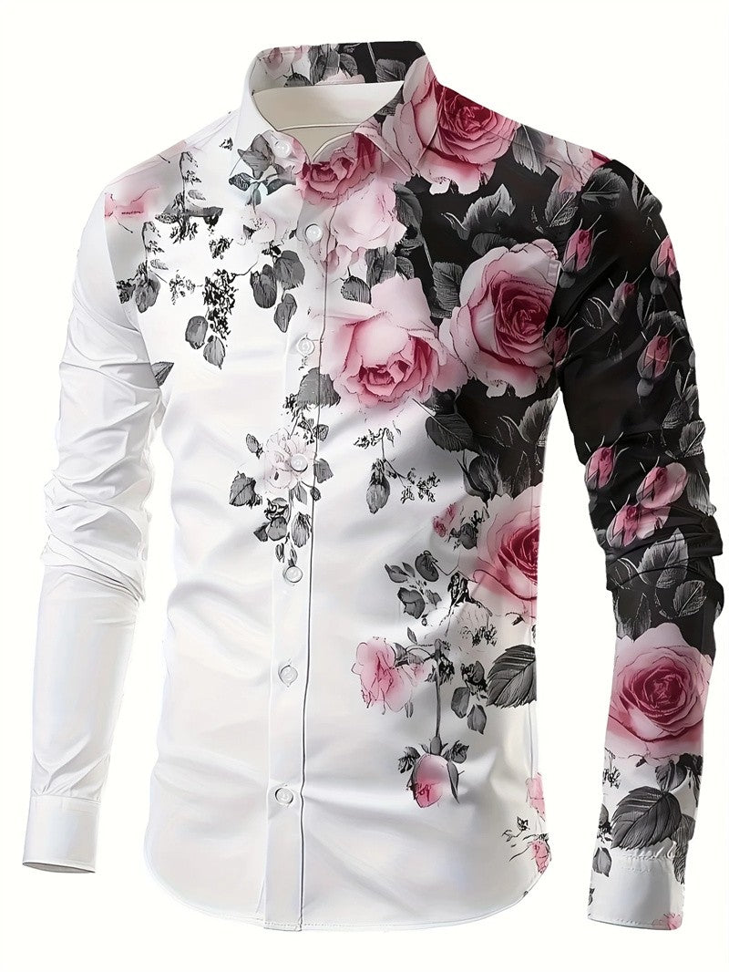 2025 men's formal shirt button up shirt, lapel long sleeved top, streetwear fashion button design