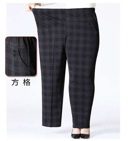 6XL 7XL 8XL Middle-aged Elderly Women's Trousers Spring Autumn Elastic High Waist Straight Pants Mother Winter Warm Fleece Pants