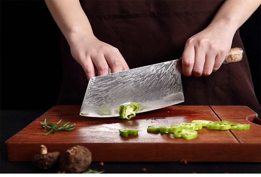 XITUO Kitchen Knives Set Damascus Steel VG10 Chef Knife Cleaver Paring Bread Knife Blue Resin Stabilised Wood Handle 1-7PCS set