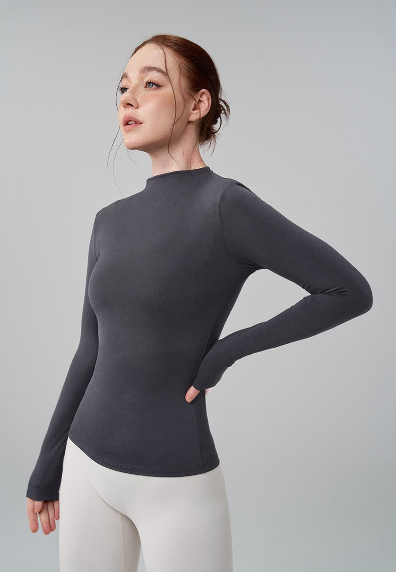 SOISOU 5 Colors Half-High Collar Slim Fit Yoga Top Women's Pilates Pullover Sports Long Sleeve High Elastic Fitness T Shirt