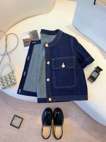 Streetwear Denim Jackets for Women Short Sleeve Summer Jean Jacket Outwear 2025 Ropa Mujer Fashion Vintage Coat Cropped Tops