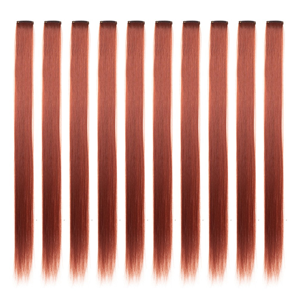 Mechas Coloridas Cabelo Sintético 10 Peças Extensões de Cabelo Liso 55 cm Com Presilha Aplique para Mulheres Festa Cosplay Presentes