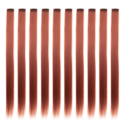 Mechas Coloridas Cabelo Sintético 10 Peças Extensões de Cabelo Liso 55 cm Com Presilha Aplique para Mulheres Festa Cosplay Presentes