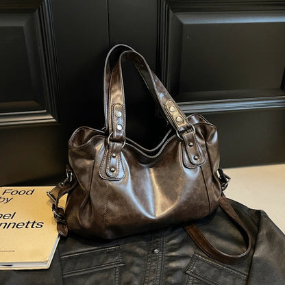 Retro Brand Roomy Shoulder Bag Female Luxury Solid Color Classic Crossbody Bag Large Capacity Style Soft PU Leather Tote Bag