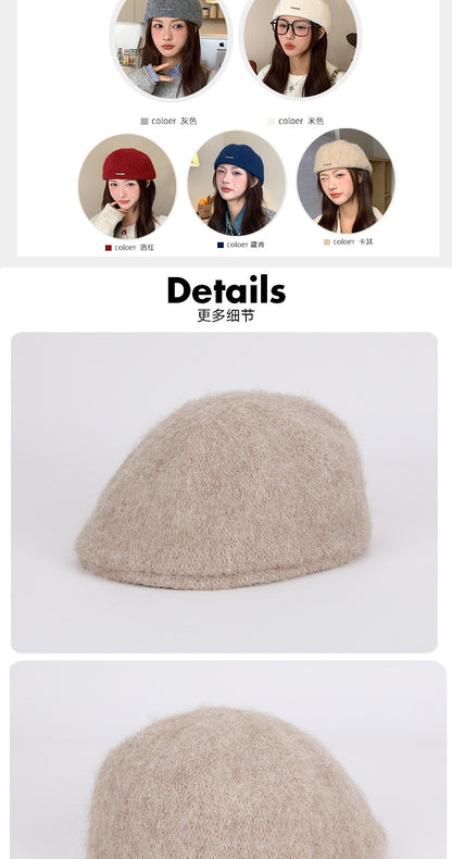 Autumn British Style Beret Hat Lady Vintage Flat Cap Winter Keep Warm Knitted Hat All-match Peaked Cap Forward Hat Wholesale