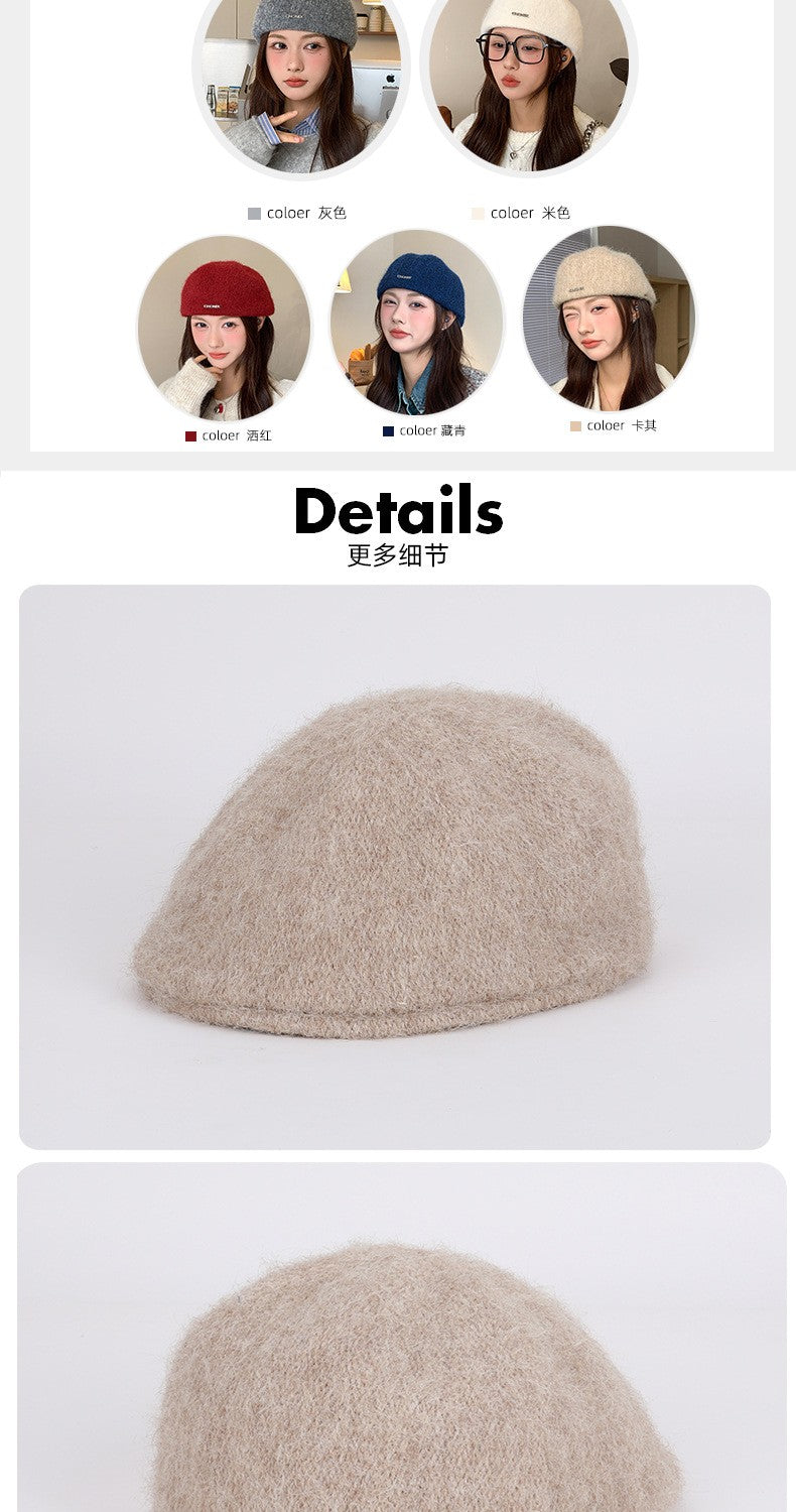 Autumn British Style Beret Hat Lady Vintage Flat Cap Winter Keep Warm Knitted Hat All-match Peaked Cap Forward Hat Wholesale