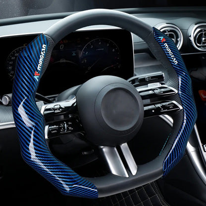 The carbon fiber steering wheel cover is luxurious, anti-slip, comfortable, durable and fashionable, suitable for all seasons