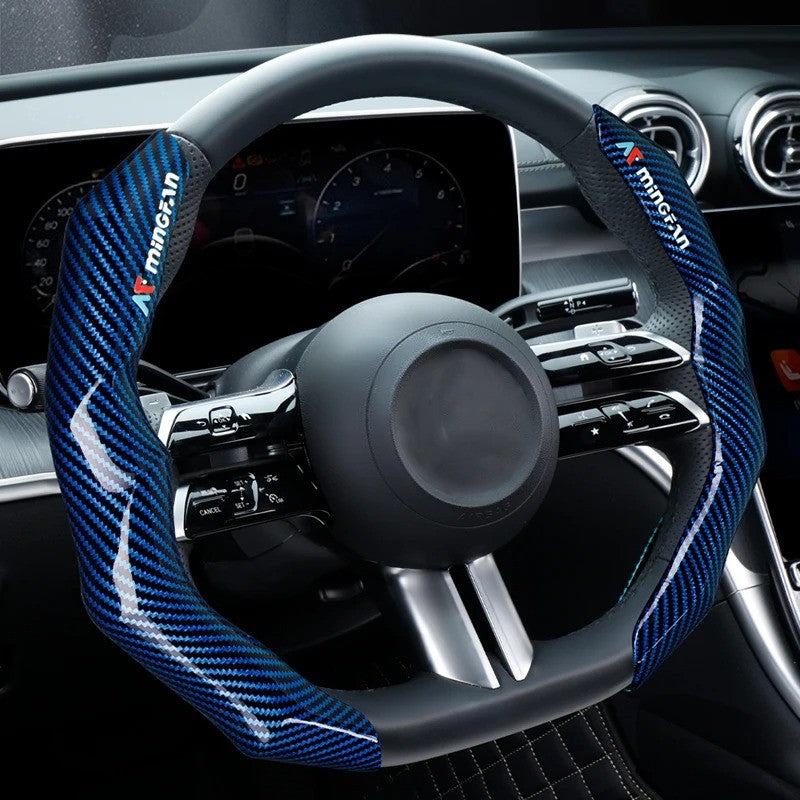 The carbon fiber steering wheel cover is luxurious, anti-slip, comfortable, durable and fashionable, suitable for all seasons