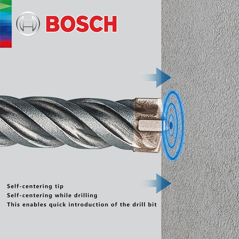 BOSCH Broca para Concreto e Madeira para Martelo Elétrico de Quatro Furos e Duas Ranhuras, de Duas Pontas, Série 5, com Haste Redonda
