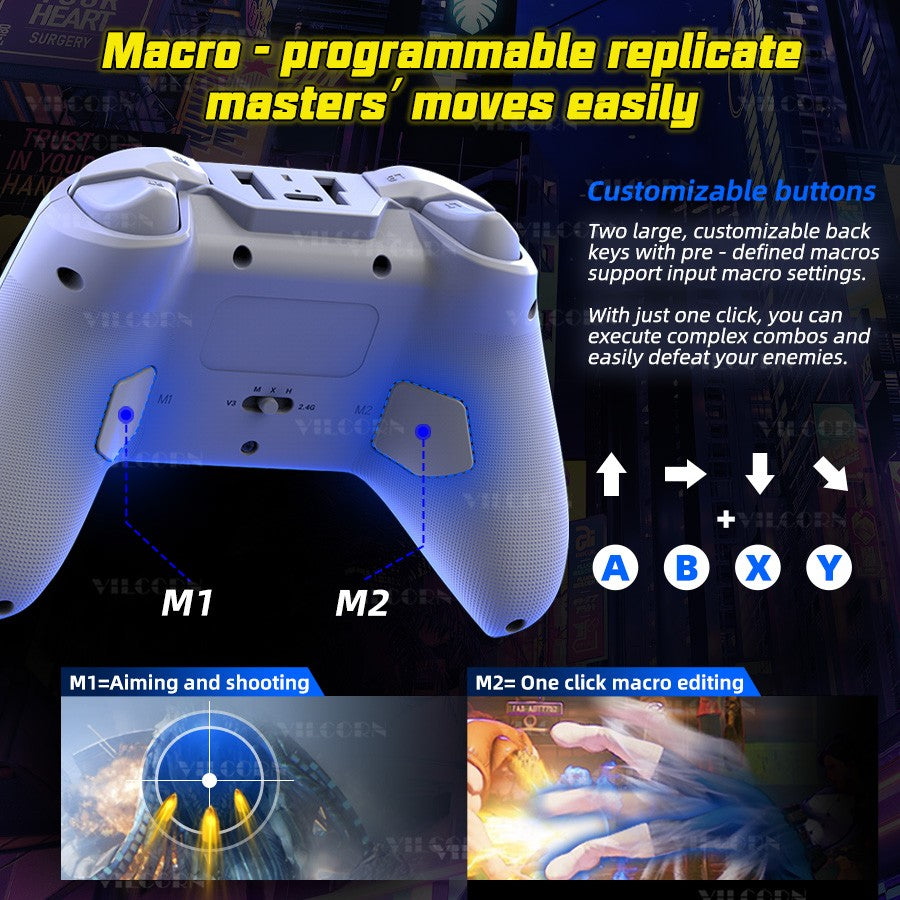 PC Wireless Game Controller Hall Joystick Trigger Mobile Gamepad for Switch/IOS/Android Support Six axis Gyro Turbo Macro M1 M2