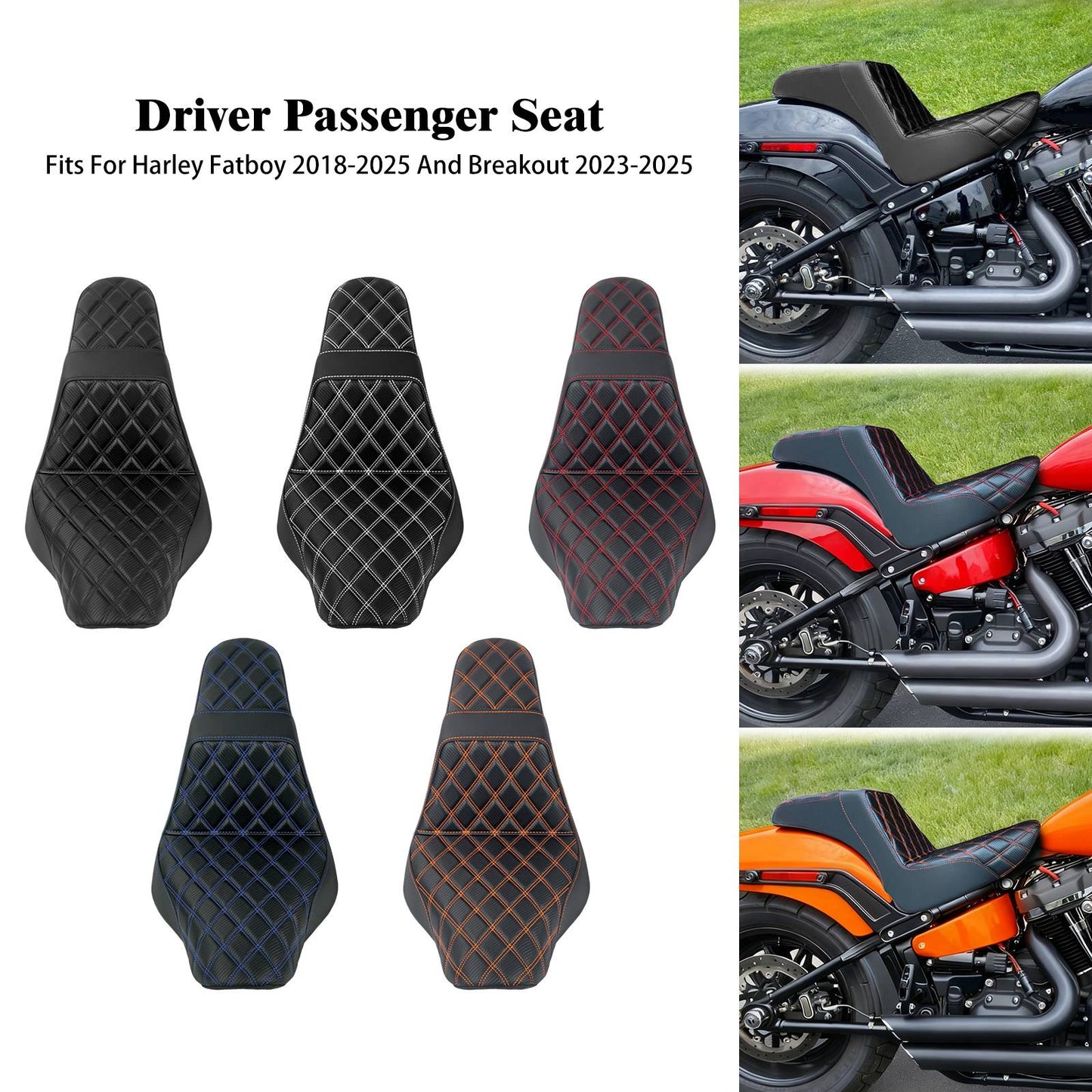 Banco do passageiro do motorista de duas pessoas da motocicleta Selim do piloto Banco dianteiro e traseiro para Harley Softail Fat Boy 2018-2025 Breakout FXBR 2023-25