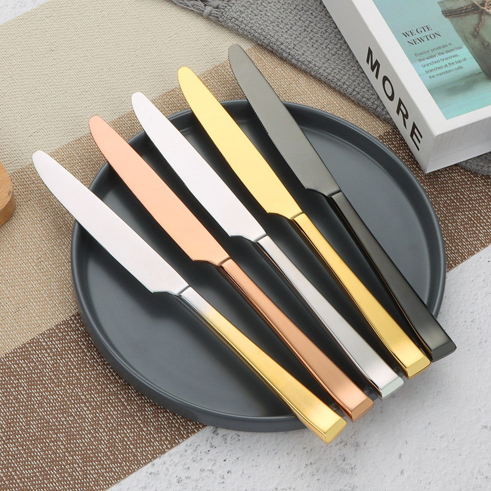 Faca de Jantar Dourada 2/4/6/12 Peças Conjunto de Facas Ocidentais Talheres Elegantes Prateados Louça Espelhada Aço Inoxidável 420 Facas de Mesa