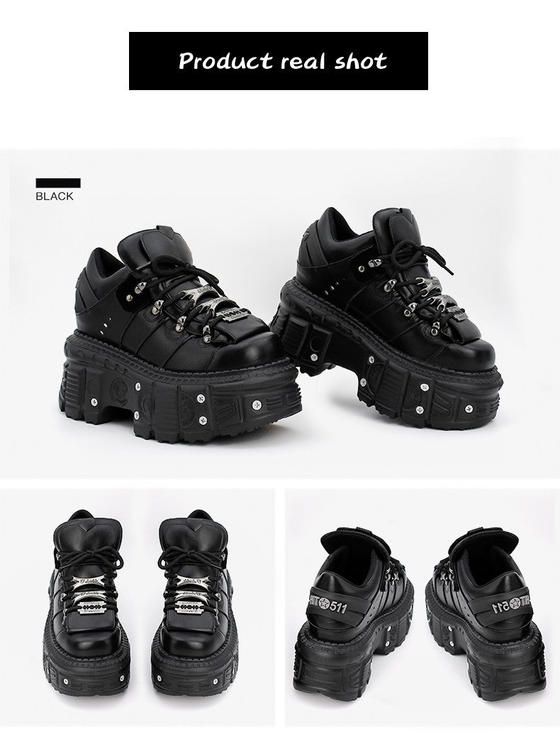 2025 New Punk Style Women Shoes Lace-up Heel Height 6CM Platform Shoes Woman Gothic Ankle Rock Boots Metal Decor Woman Sneakers