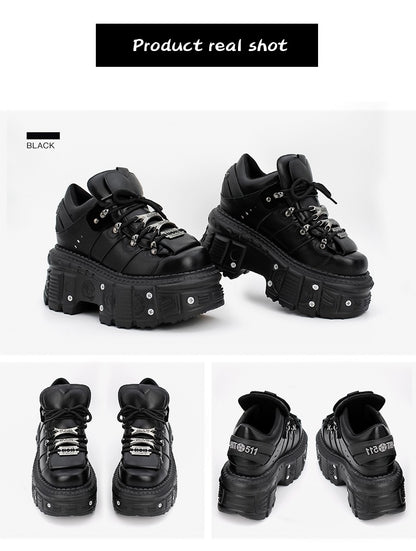 2025 New Punk Style Women Shoes Lace-up Heel Height 6CM Platform Shoes Woman Gothic Ankle Rock Boots Metal Decor Woman Sneakers