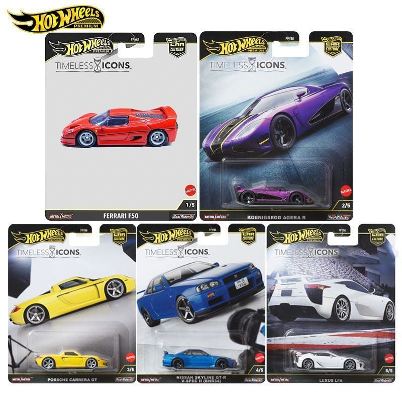 100% Original Hot Wheels Timeless Icons Mix 5 1:64 Ferrari F50 Porsche Carrera Gt Chassis Conversion Collectible Car Toys