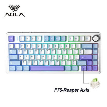 Teclado Mecânico Gamer AULA F75 RGB Layout 75% Personalizado Gravação Lateral Montagem Gasket 80 Teclas Keycaps PBT Gradiente
