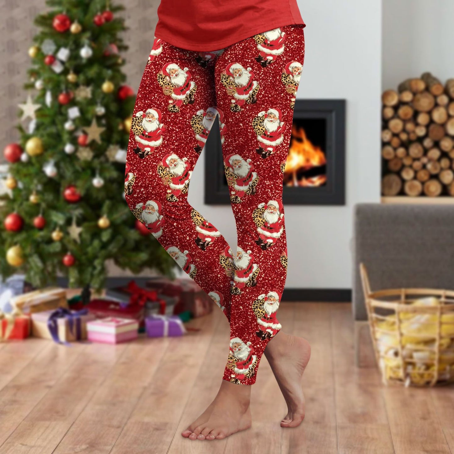 3d Cartoon Pattern Christmas Women's Leggings High Waist Slim Stretch High Waist Tights New Year Home Party Pant Bottom Legging