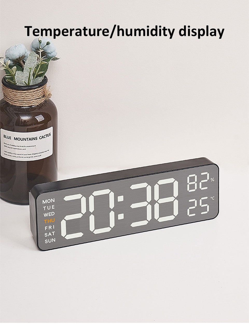 Mirror Brushed Finish Wall Clock Premium Feel Silent Wall Clock Table Alarm Clock Temp Display Bedroom Office Living Room Decor