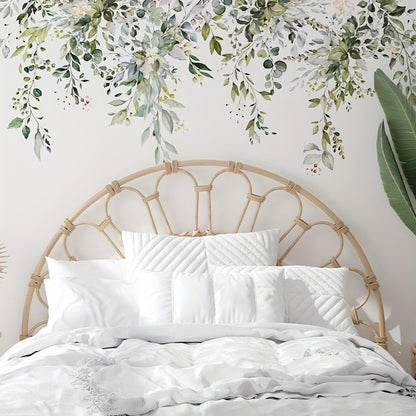 2pcs Plant Vine Flower Green Leaf Self-Adhesive Wall Stickers Removable Decorative Decal for Home Living Room Bedroom Background