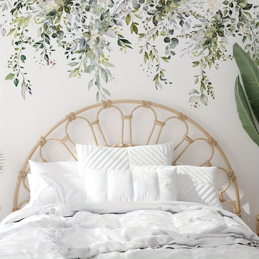 2pcs Plant Vine Flower Green Leaf Self-Adhesive Wall Stickers Removable Decorative Decal for Home Living Room Bedroom Background