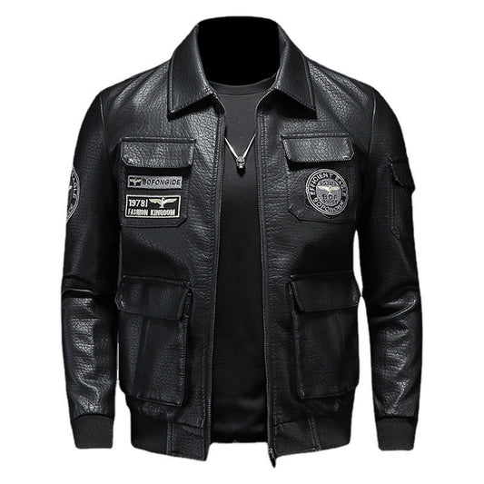 2024 New Men's Leather Coat Pilot Motorcycle Leather Coat Regular Thickened Large Leather Coats Embroidered Pocket Men Jacket