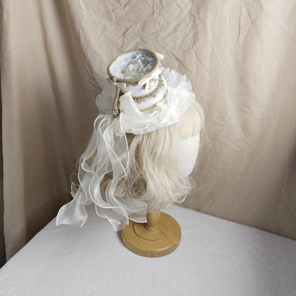 Lolita Girls Top Hat Rose With Long Ribbon ,Tea Cup Palace Spanish Fedoras