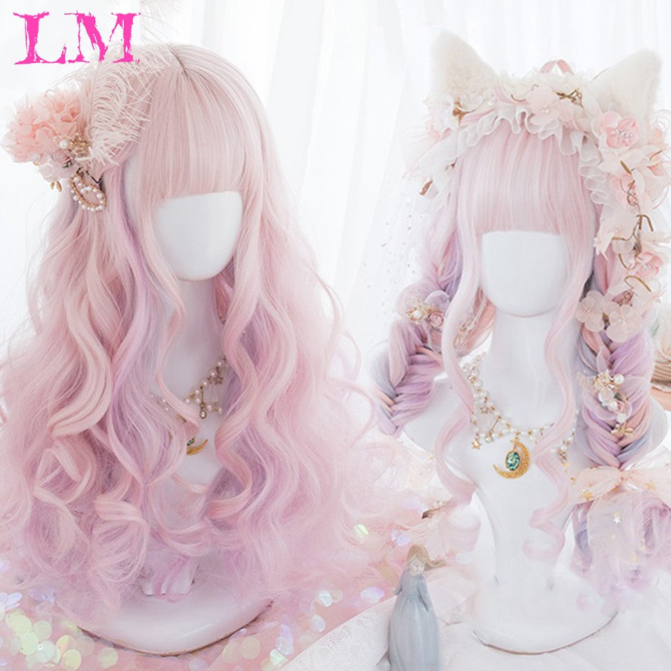 LM? Peruca de cosplay branca ombre de ondas corporais longas, perucas sintéticas resistentes ao calor, perucas Lolita naturais de parte média para mulheresW