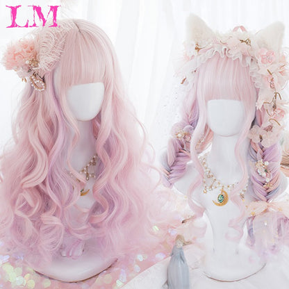 LM? Peruca de cosplay branca ombre de ondas corporais longas, perucas sintéticas resistentes ao calor, perucas Lolita naturais de parte média para mulheresW