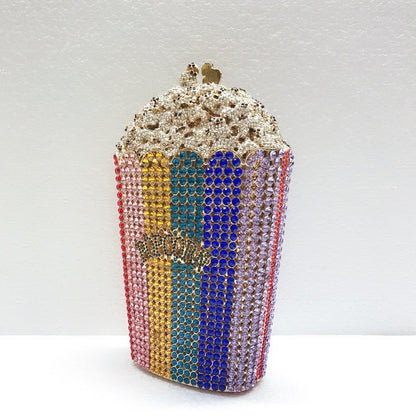 XIYUAN Popcorn Crystal Clutch Bags MINI Metal Box Minaudiere Purses Wedding Party Dinner Handbags Rhinestone Clutches Bags Gift