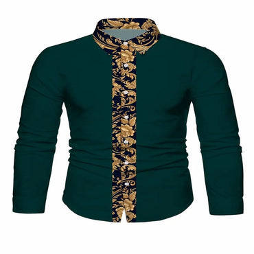 Men's black and red long sleeved shirt with fashionable Pegasus print button up shirt - long sleeved, lapel, non elastic fabric,