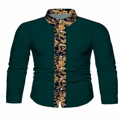 Men's black and red long sleeved shirt with fashionable Pegasus print button up shirt - long sleeved, lapel, non elastic fabric,