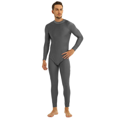 Mens Full Body Spandex Zentai Suit Black Long Sleeve Unitard Adult Zipper Back Footless Ballet Dancewear Bodysuit Costumes