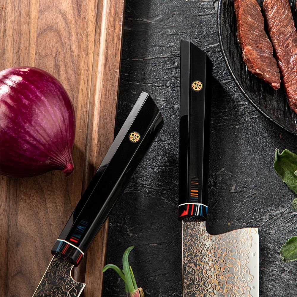 Amber VG10 Damascus Steel Kitchen Knife Set with Resin Handle, Damascus Chef Knife Set, Latest Styles, 37Layers, VG10