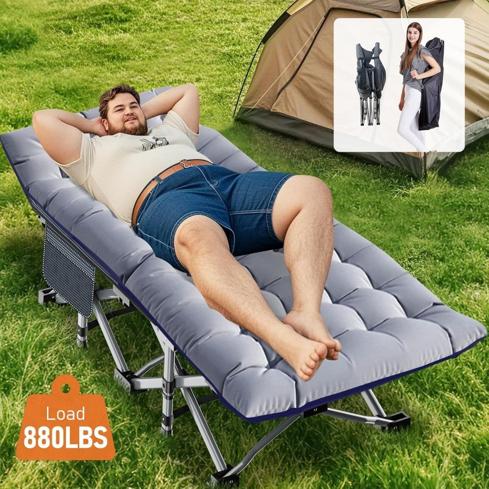 Catres Dobráveis para Acampamento de Adultos com Colchonete, Camas Dobráveis Acolchoadas Portáteis, Cama de Acampamento com Bolsa de Transporte para Viagens ao Ar Livre, Praia, Caminhada