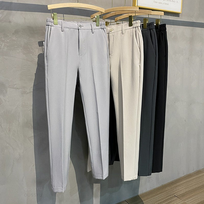 2025 Spring Summer Men's Casual Pants Suit Pant Slim Fit Work Elastic Waist Jogging Business Trousers Male Black Plus Size 40 42