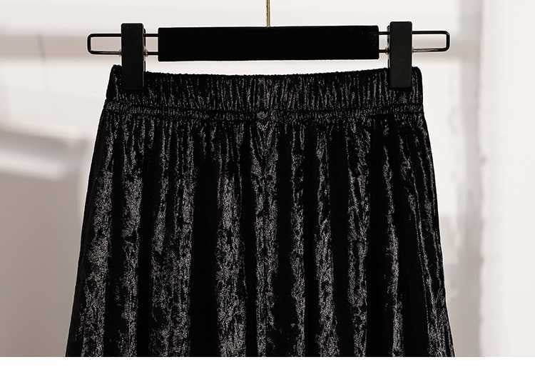 Plus Size Plus Size Women's Velvet Pleated A- Line Midi Skirt Autumn Winter Slimming Half-length Versatile Fashionable Commut...