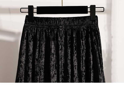 Plus Size Plus Size Women's Velvet Pleated A- Line Midi Skirt Autumn Winter Slimming Half-length Versatile Fashionable Commut...