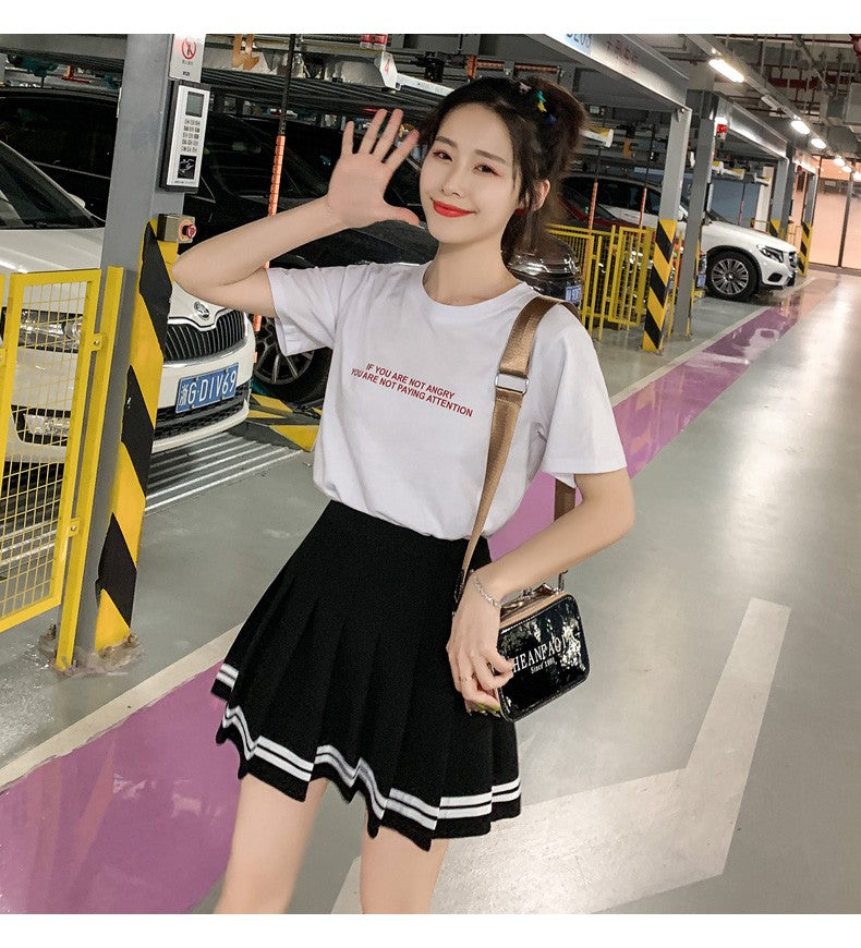 High Waist Women's Skirts Striped Pleated Elastic Waist Female Sweet Mini Dance Plaid Skirt Y2k Korean England Style