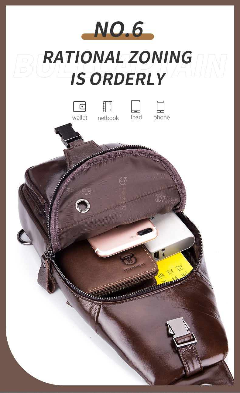 BULLCAPTAIN Bag Genuine Leather Chest Bag Men's Fashion Style Casual Straddle Bag Business Large Capacity Leather Men's Luggage