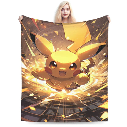Cobertor de Flanela com Cena Clássica de Pokémon para Cama Super Quente, Mantas para Sofá, Cadeira, Piquenique, Colcha Engraçada, Capa para Sofá-Cama