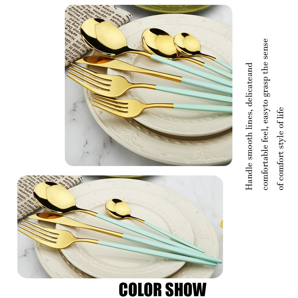 Conjunto de 16 talheres de aço inoxidável Verde Menta, facas, garfos, colheres de sobremesa para casa, jogo de talheres para cozinha