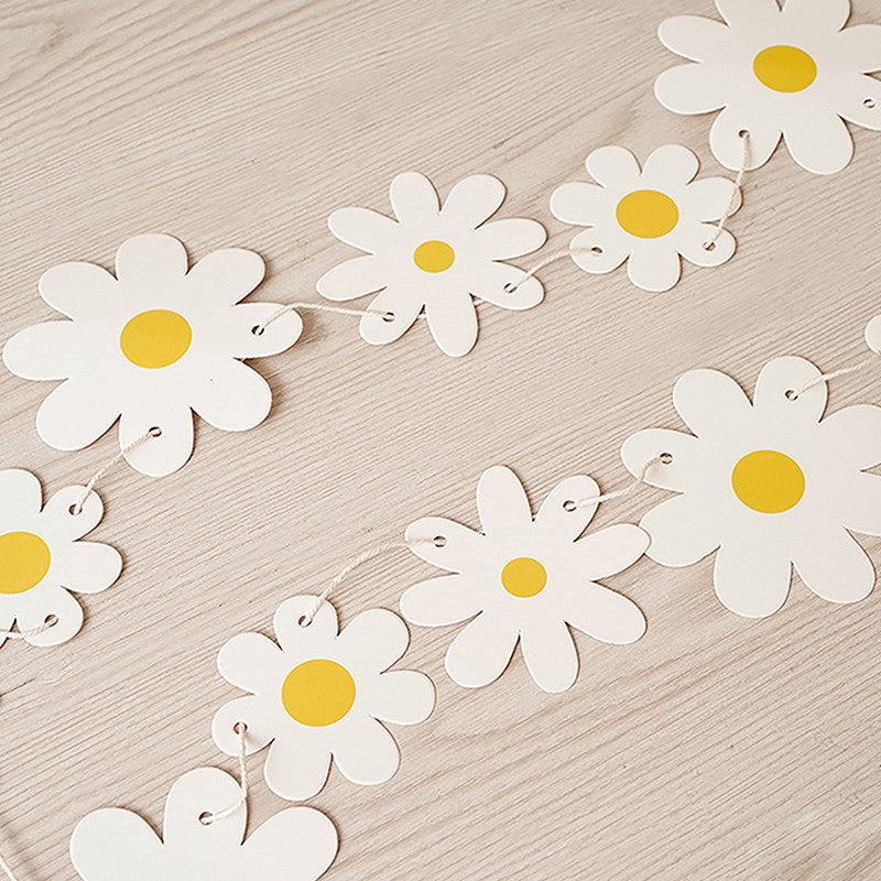 Daisy Flower Paper Banner Hat Cake Toppers Kids Girl Birthday Daisy Theme Party Decorations Hanging Bunting Garland Supplies