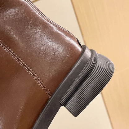 New Women Ankle Boots Fashion Female Square Heel Low-Heel Shoes Lady Boots Leather Woman Low-heel Keep Warm Ankle Boots Q109