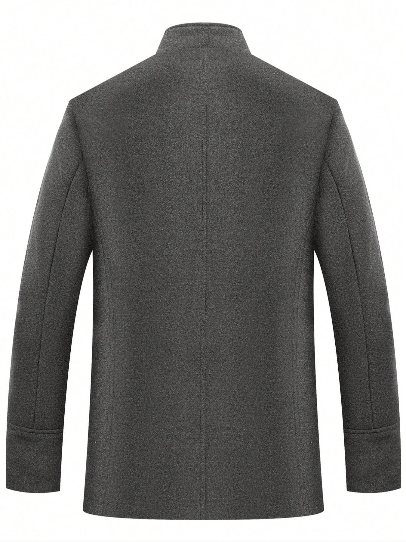 Men's Woolen Overcoat Long Sleeve Solid Casual Jacket with Pockets, Comfortable Daily Wear, Business & Sports Fashion