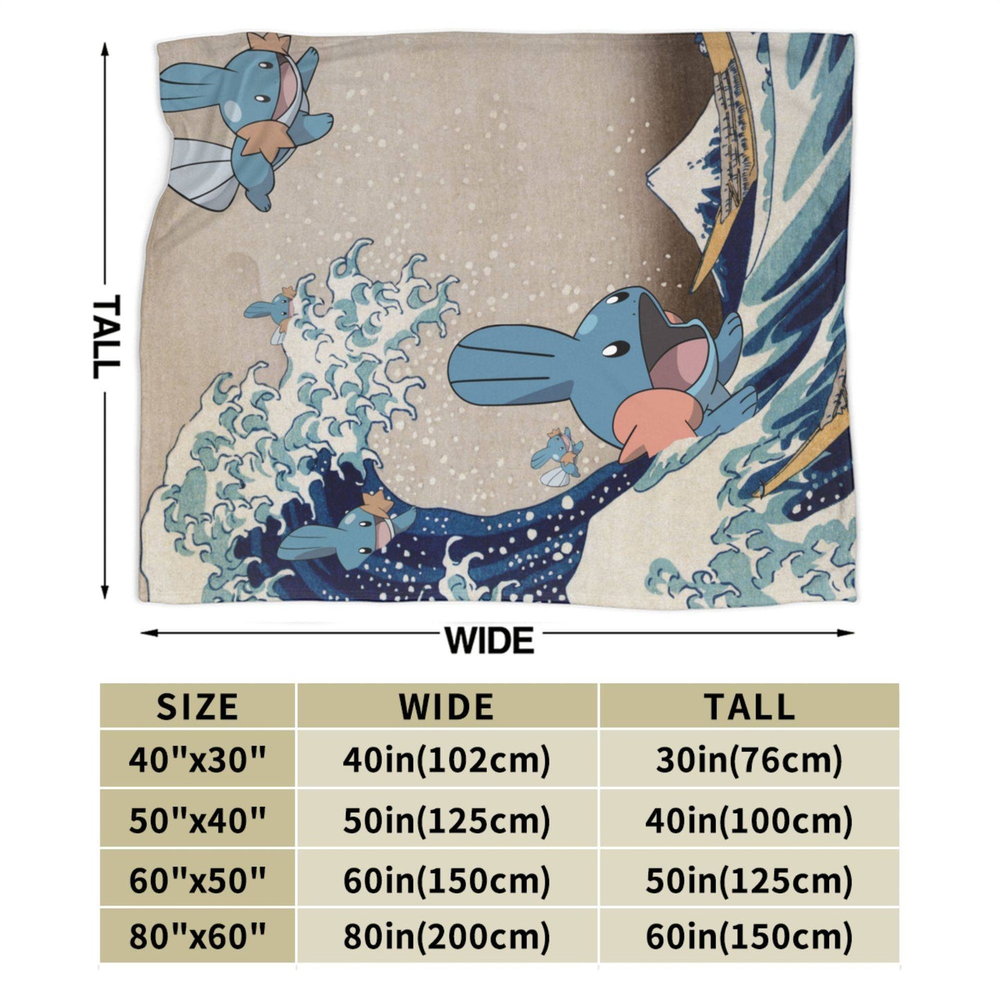 Pokemones Mudkip Wave Blanket Flannel All Season  Breathable Super Soft Throw Blanket for Home Couch Quilt