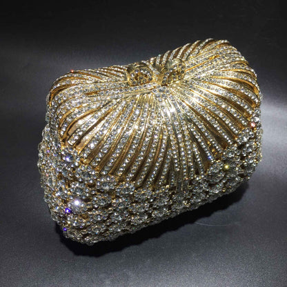 Women Gold Color Flower Rhinestones Clutch Bags Crystal Evening Purse Stones Metal Clutches Small Minaudiere Handbag Wedding Bag