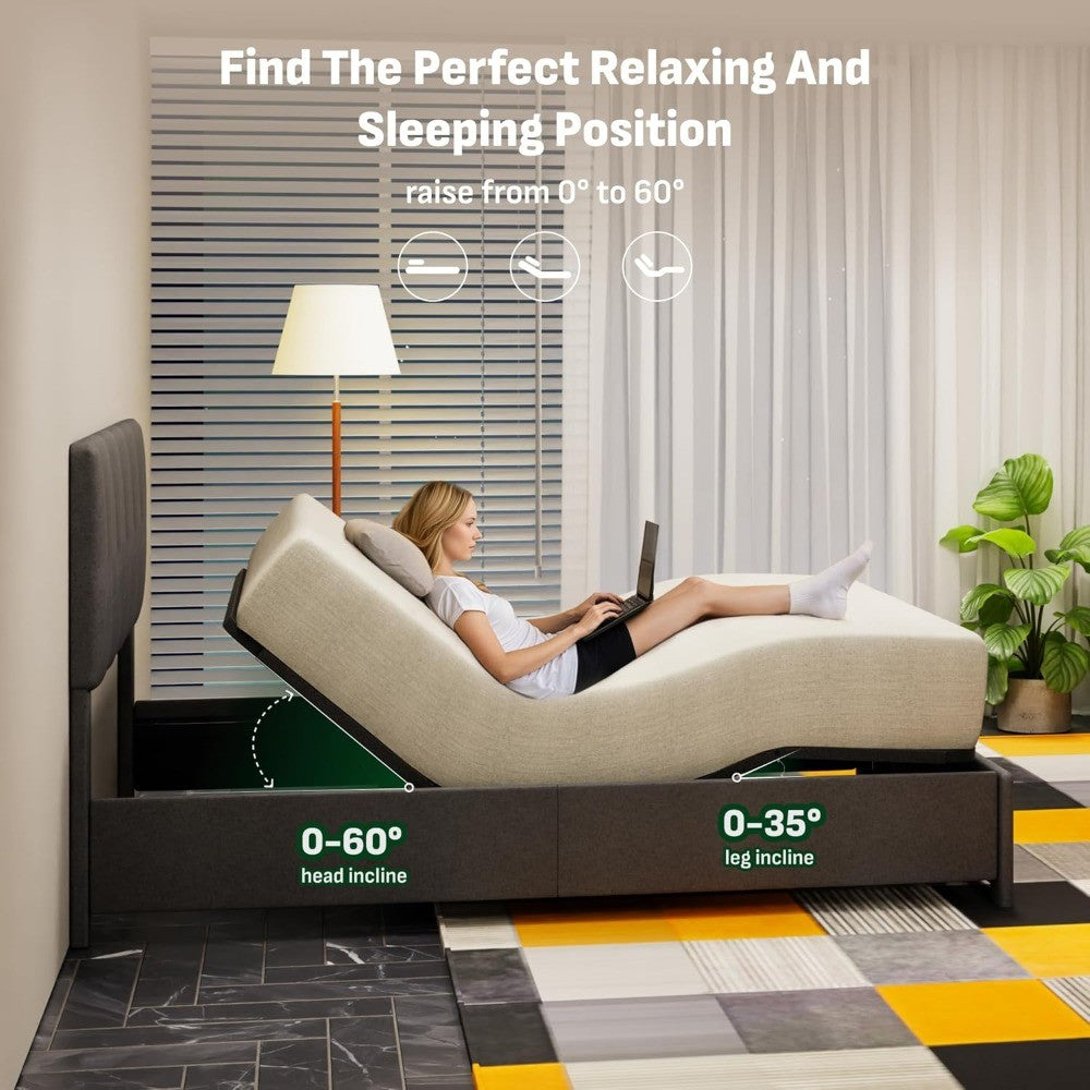 Softa Queen All-in-One Adjustable Bed Frame with 12" Gel Memory Foam Hybrid Mattress, Electric Bed with Upholstered Headboard &