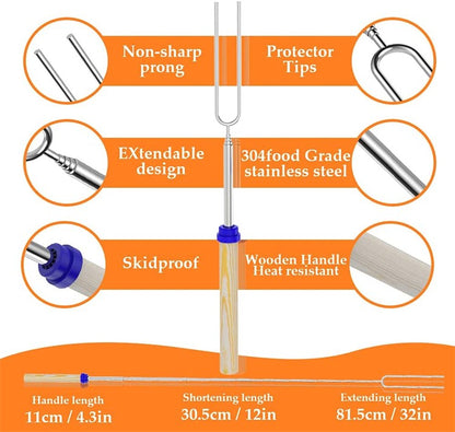 LMETJMA 8 pcs Barbecue Skewers Extendable Marshmallow Roasting Sticks Stainless Steel BBQ Telescoping Smores Skewers KC0467