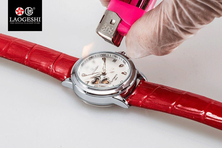 Women Automatic Mechanical Watches Diamond Four-leaf Clover WristWatches Ladies Rose Leather Watch Waterproof Senhoras Assistir