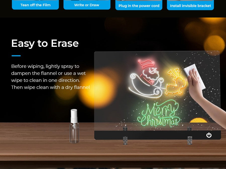 LED Note Board Night Light with 7 Colors & Flashing Mode Acrylic Dry Erase Drawing Board for Birthday/Holiday Gift office home